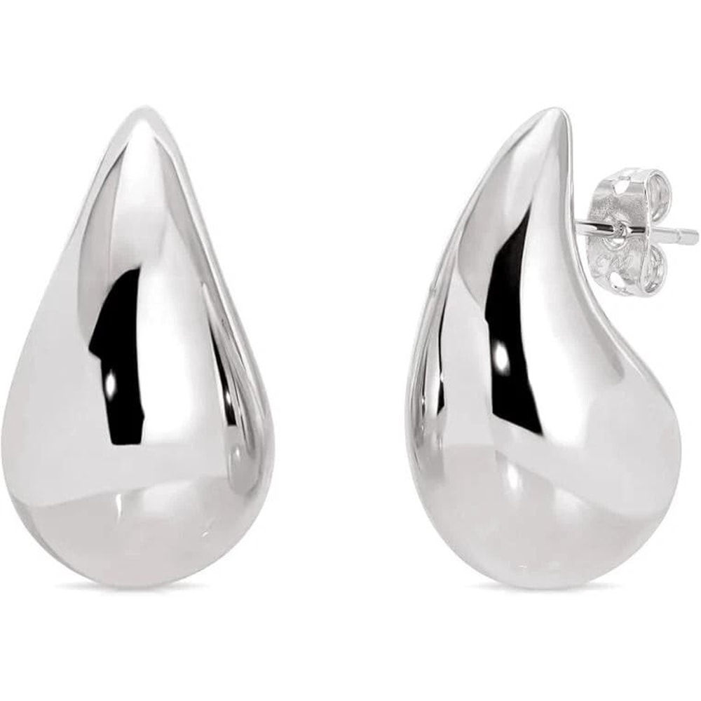Sterling Silver Chunky Teardrop Hoop Earrings Silver Butterfly Push Back Perfect Gift For Women Gi 0