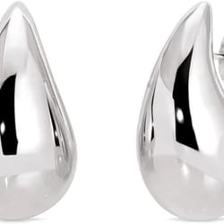 sterling silver chunky teardrop hoop earrings, silver, butterfly push back, perfect gift for women & girls