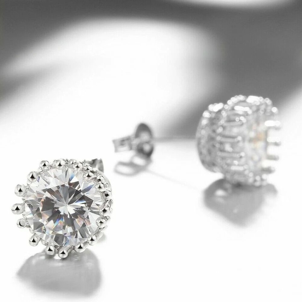 Crystal White Round Crown Stud Earrings White Gold Plated Hypoallergenic Elegant Design For Any Occ 1