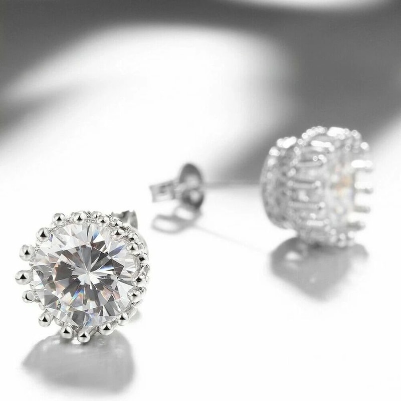 Crystal White Round Crown Stud Earrings White Gold Plated Hypoallergenic Elegant Design For Any Occ 1