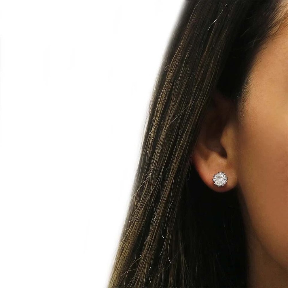 Crystal White Round Crown Stud Earrings White Gold Plated Hypoallergenic Elegant Design For Any Occ 2