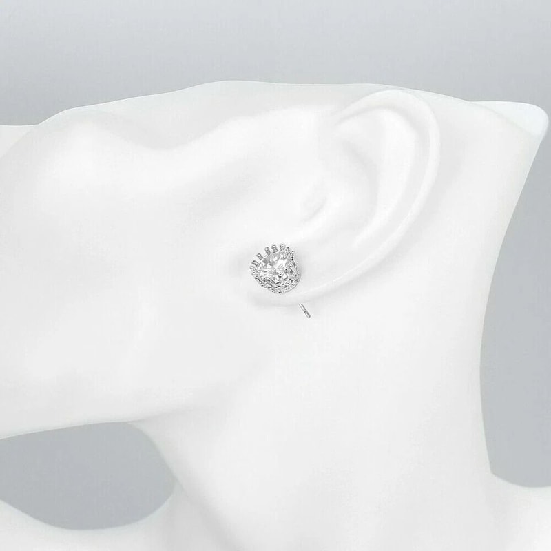 Crystal White Round Crown Stud Earrings White Gold Plated Hypoallergenic Elegant Design For Any Occ 3