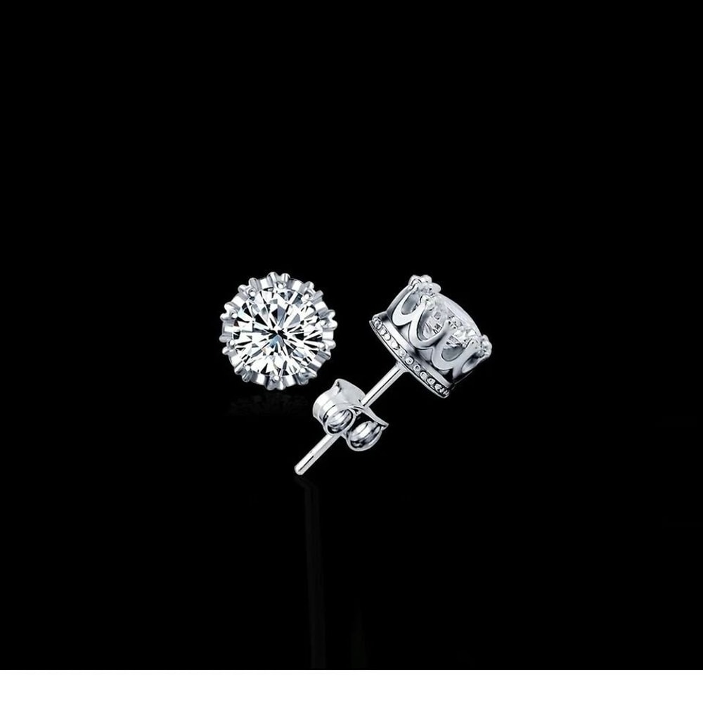 Crystal White Round Crown Stud Earrings White Gold Plated Hypoallergenic Elegant Design For Any Occ 5