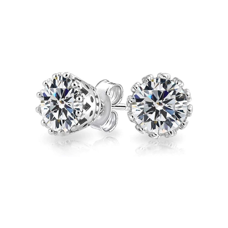 Crystal White Round Crown Stud Earrings White Gold Plated Hypoallergenic Elegant Design For Any Occ 6