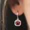 Sterling Silver Lab Created Ruby Drop Earrings Princess Cut Halo Leverback Dangle Jewelry Gift For 3