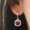 Sterling Silver Lab Created Ruby Drop Earrings Princess Cut Halo Leverback Dangle Jewelry Gift For 3
