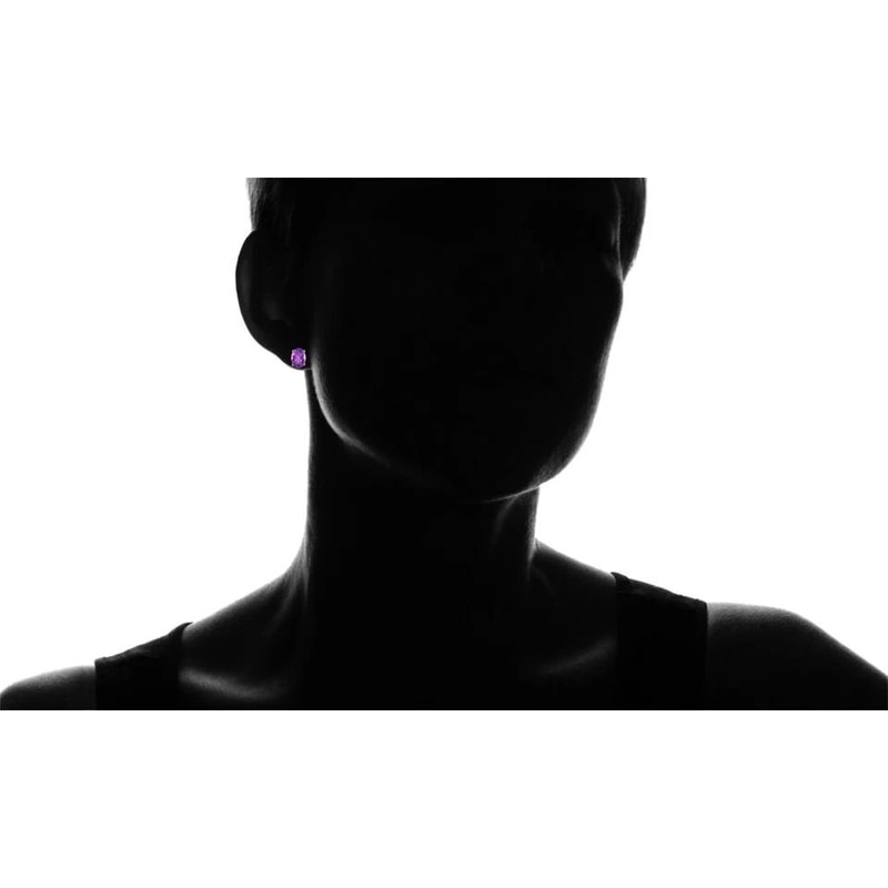 Cubic Zirconia Stud Earrings In Sterling Silver Clear Amethyst CZ Round Square 6mm Perfect Gift Fo 1