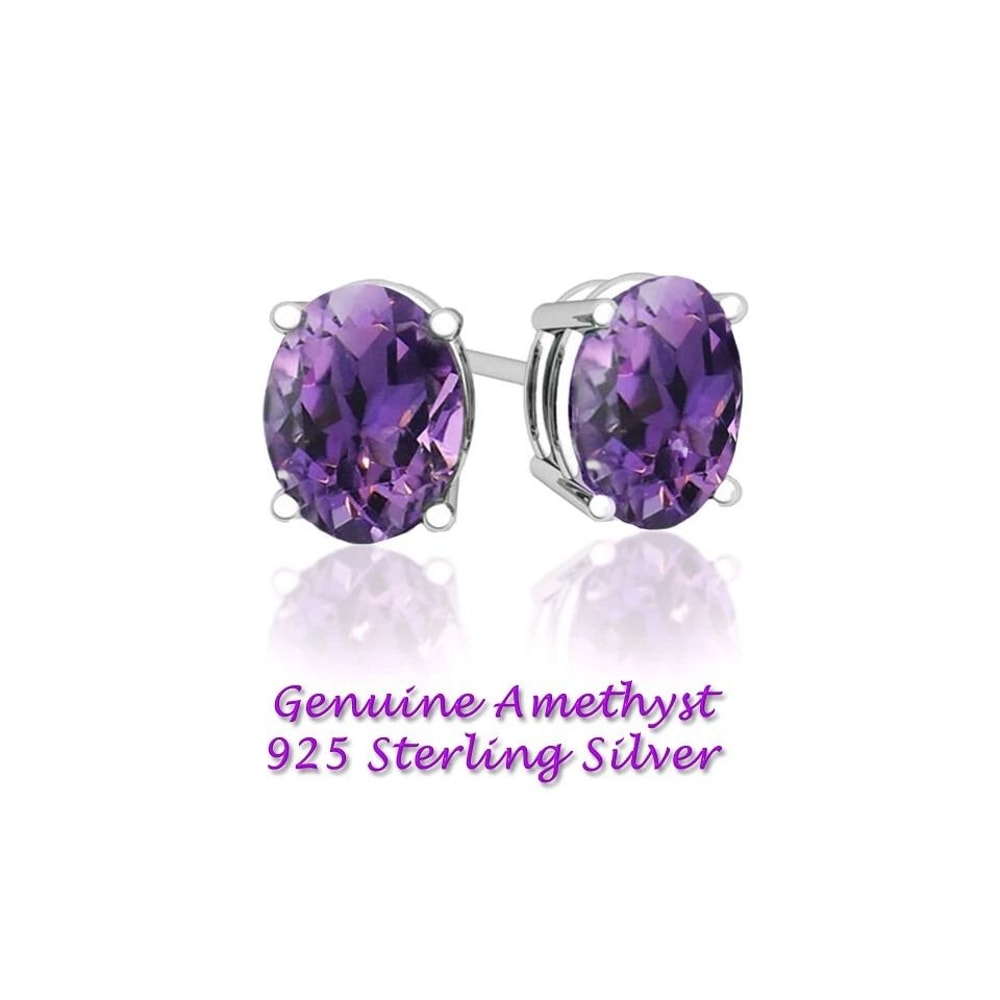 Cubic Zirconia Stud Earrings In Sterling Silver Clear Amethyst CZ Round Square 6mm Perfect Gift Fo 2