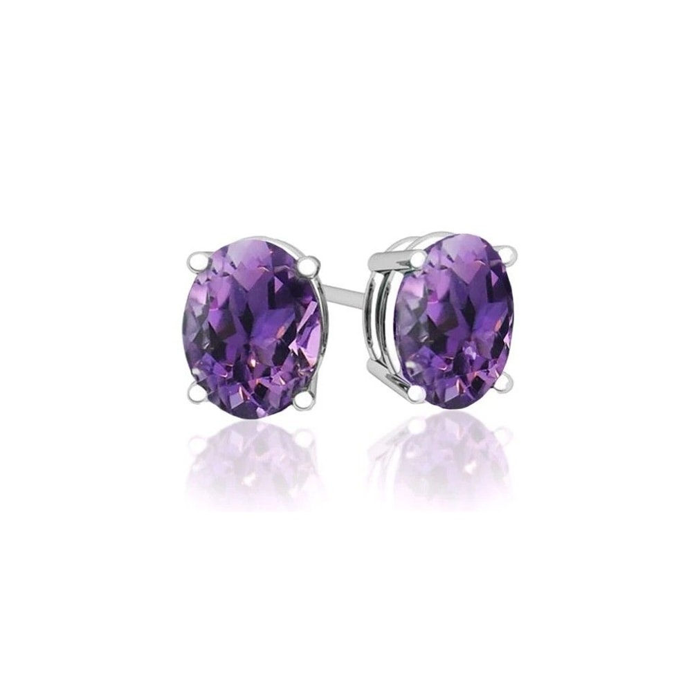Cubic Zirconia Stud Earrings In Sterling Silver Clear Amethyst CZ Round Square 6mm Perfect Gift Fo 0