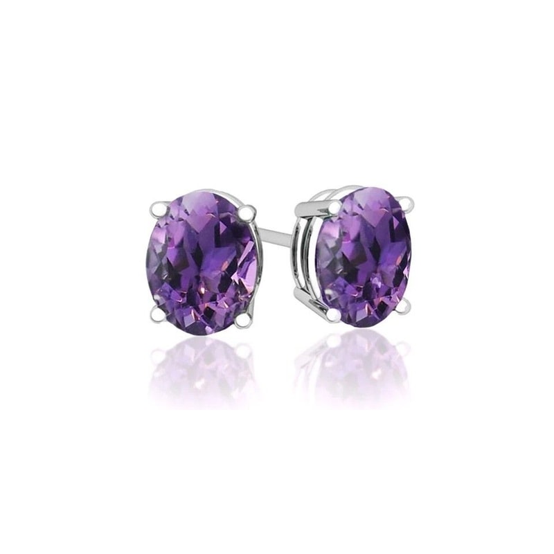 Cubic Zirconia Stud Earrings In Sterling Silver Clear Amethyst CZ Round Square 6mm Perfect Gift Fo 0