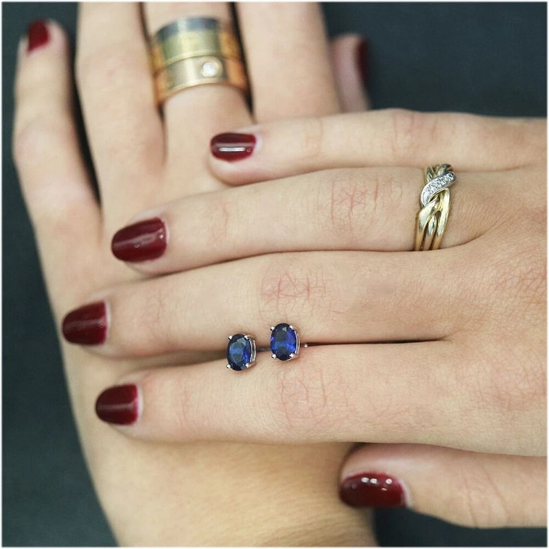 Stunning Oval Cut Sterling Silver Stud Earrings CTTW Lab Created Sapphire Stones September Birthsto 2