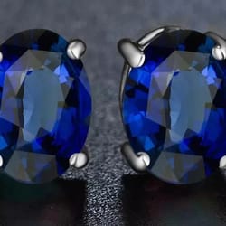 stunning oval cut sterling silver stud earrings, cttw lab created sapphire stones, september birthstone jewelry