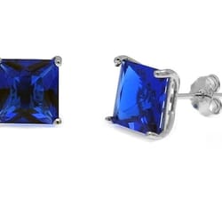 sterling silver princess cut sapphire earrings, women's cubic zirconia studs, clear cz sapphire stud earrings