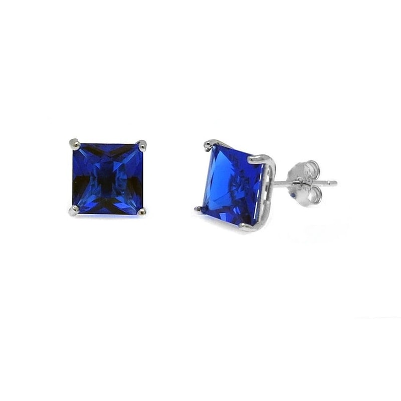 Sterling Silver Princess Cut Sapphire Earrings Womens Cubic Zirconia Studs Clear CZ Sapphire Stud E 0
