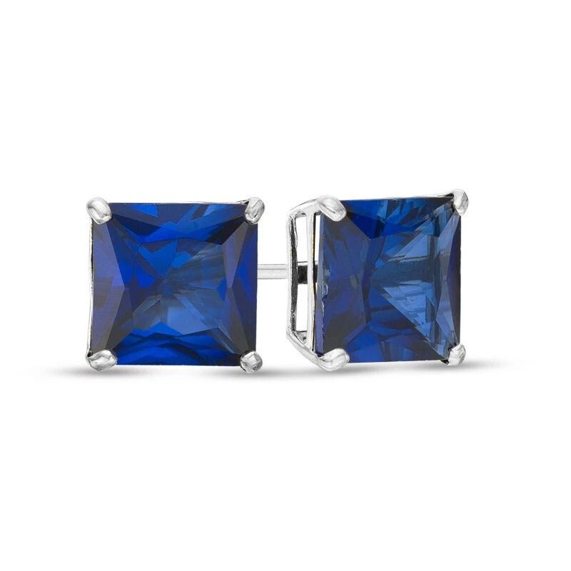 Sterling Silver Princess Cut Sapphire Earrings Womens Cubic Zirconia Studs Clear CZ Sapphire Stud E 1