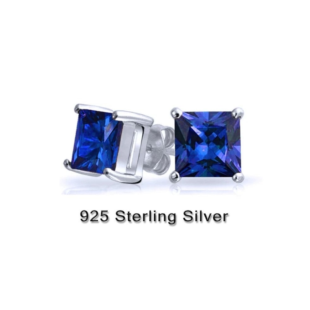 Sterling Silver Princess Cut Sapphire Earrings Womens Cubic Zirconia Studs Clear CZ Sapphire Stud E 3