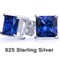 Sterling Silver Princess Cut Sapphire Earrings Womens Cubic Zirconia Studs Clear CZ Sapphire Stud E 3
