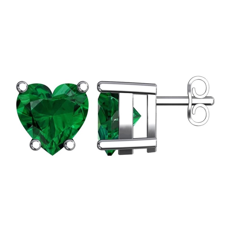 Emerald Heart Cut CZ Stud Earrings Solid Sterling Silver Total Carat Weight Butterfly Post Back Eye 2