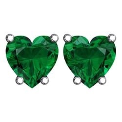 emerald heart cut cz stud earrings, solid sterling silver, total carat weight, butterfly post back, eye-clean clarity