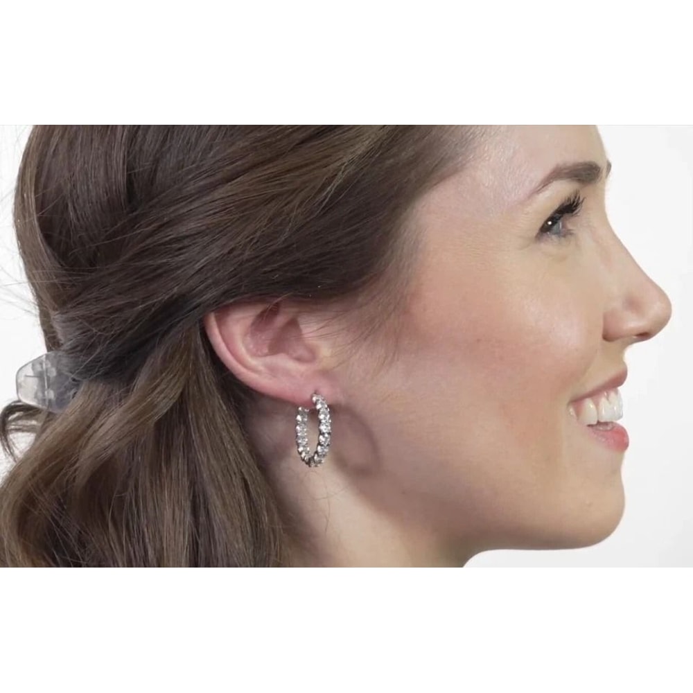 Inside Out White Gold Plated Round Hoop Earrings With Cubic Zirconia Hypoallergenic Elegant Design 3