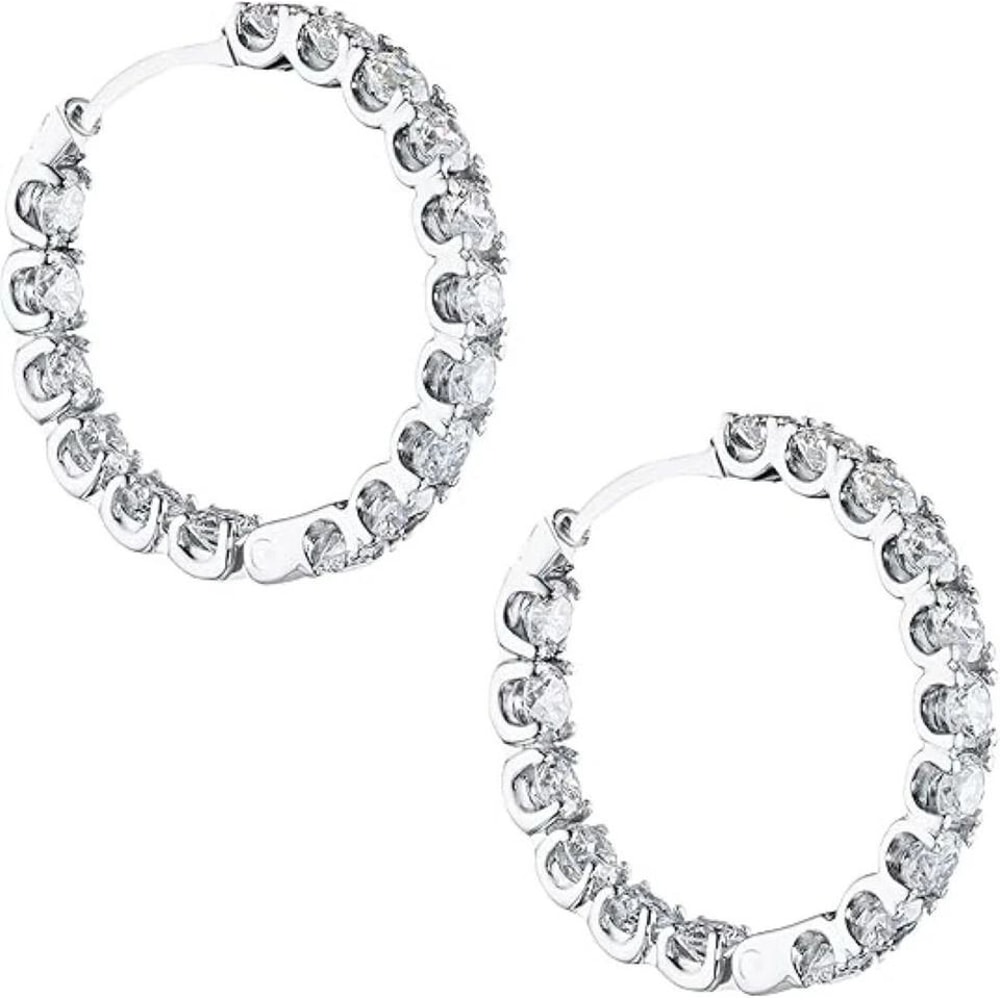 Inside Out White Gold Plated Round Hoop Earrings With Cubic Zirconia Hypoallergenic Elegant Design 4