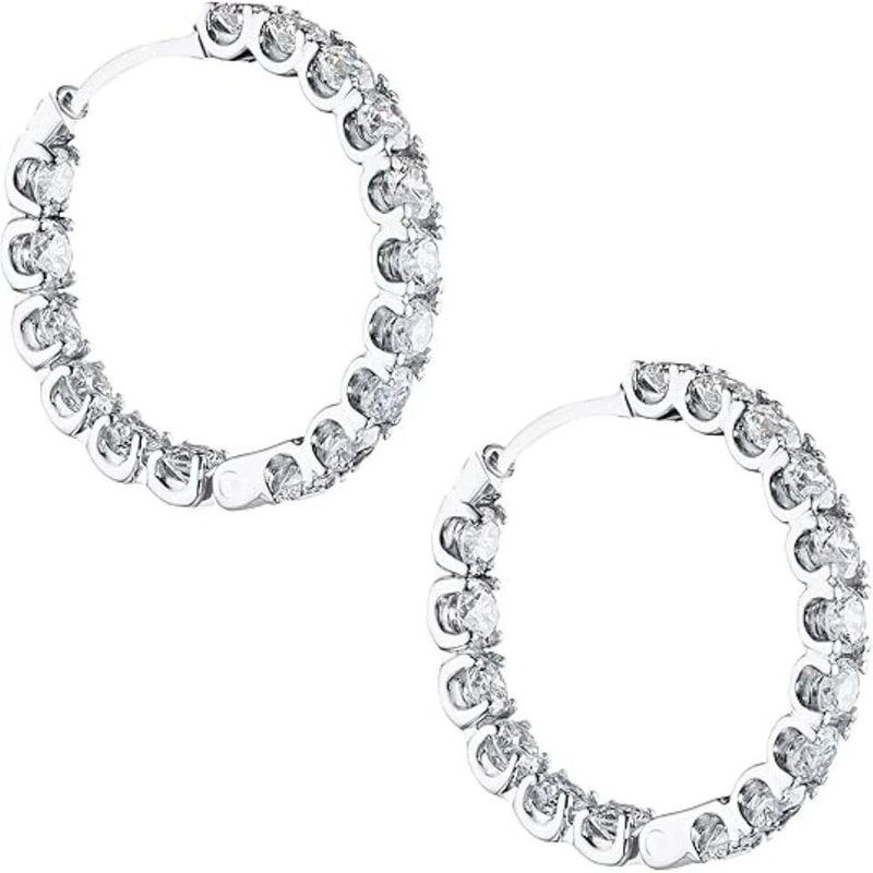 Inside Out White Gold Plated Round Hoop Earrings With Cubic Zirconia Hypoallergenic Elegant Design 4