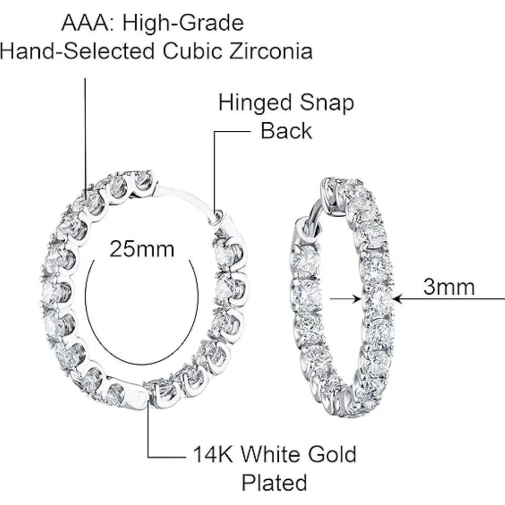 Inside Out White Gold Plated Round Hoop Earrings With Cubic Zirconia Hypoallergenic Elegant Design 5