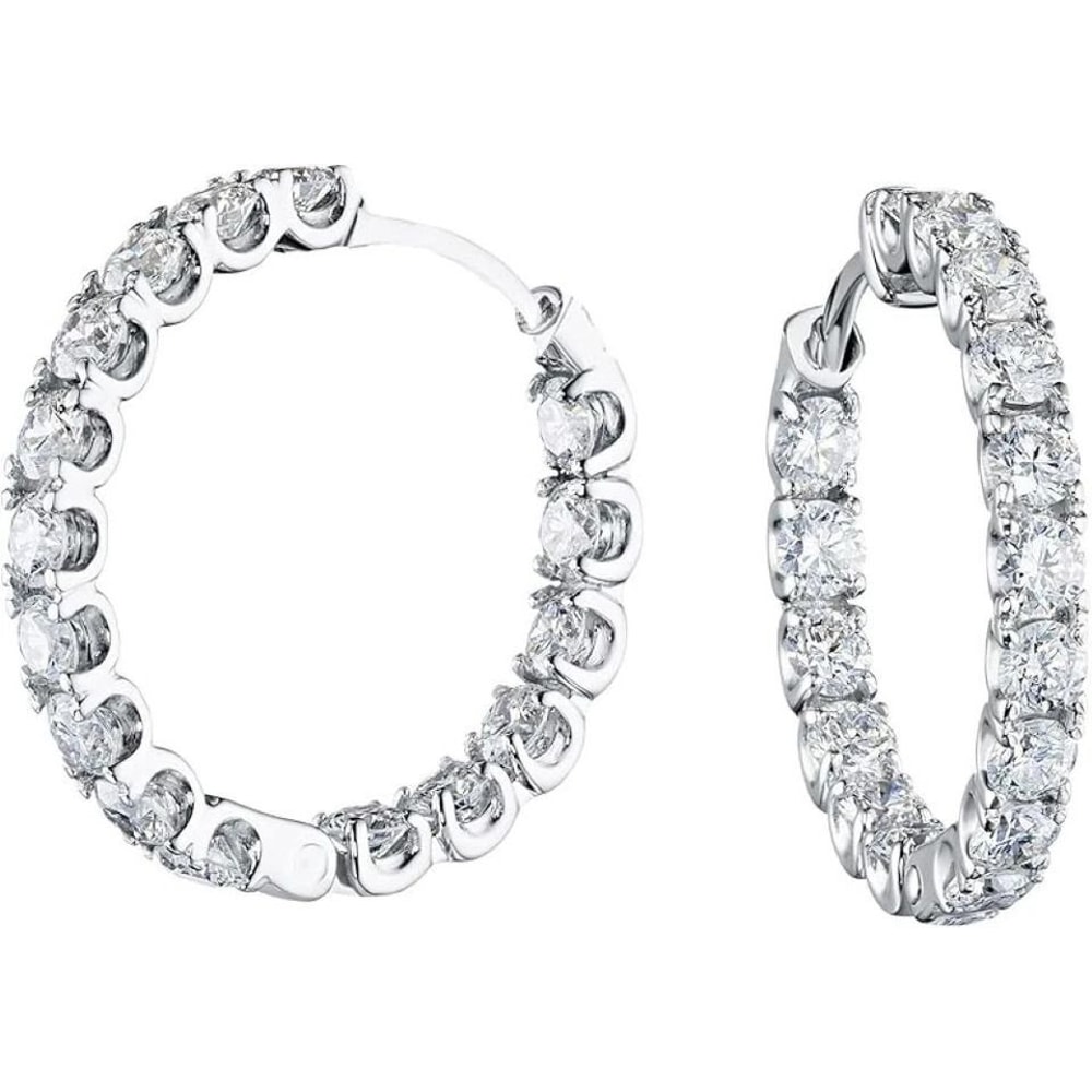 Inside Out White Gold Plated Round Hoop Earrings With Cubic Zirconia Hypoallergenic Elegant Design 0
