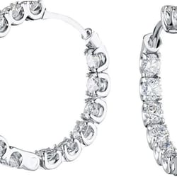inside out white gold plated round hoop earrings with cubic zirconia, hypoallergenic, elegant design