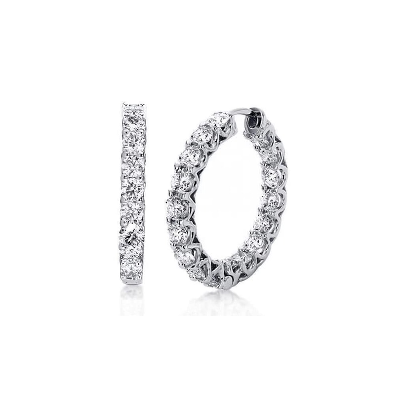 Inside Out White Gold Plated Round Hoop Earrings With Cubic Zirconia Hypoallergenic Elegant Design 7