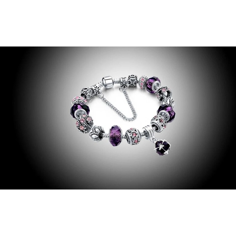 Purple Crystal CZ Charm Bracelet Swarovski Elements Gold Plated White Gold Elegant Heart Design For 2