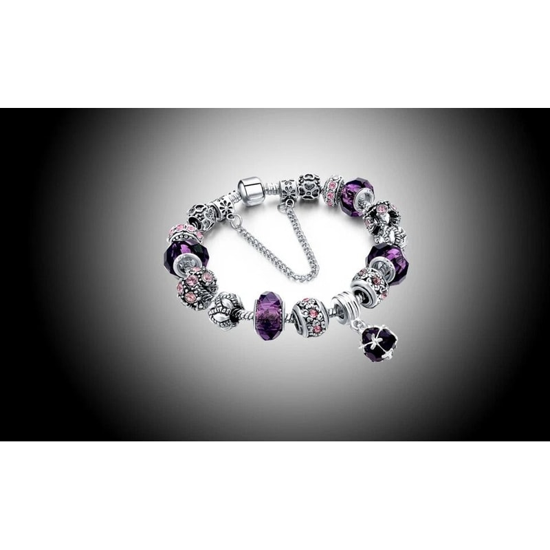 Purple Crystal CZ Charm Bracelet Swarovski Elements Gold Plated White Gold Elegant Heart Design For 2