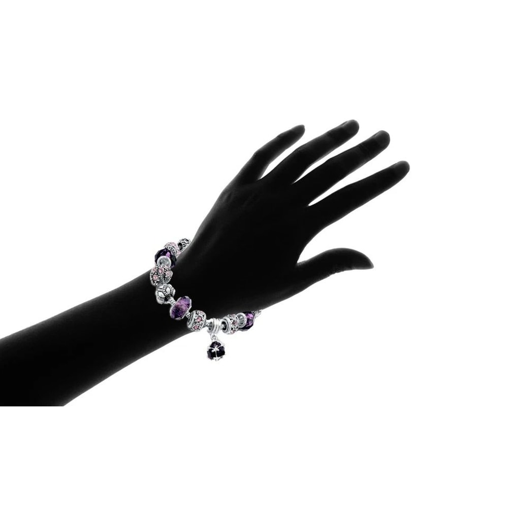 Purple Crystal CZ Charm Bracelet Swarovski Elements Gold Plated White Gold Elegant Heart Design For 1