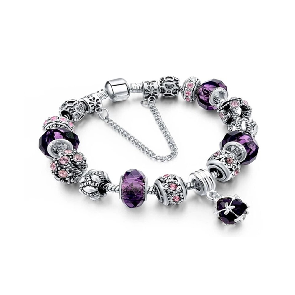 Purple Crystal CZ Charm Bracelet Swarovski Elements Gold Plated White Gold Elegant Heart Design For 0