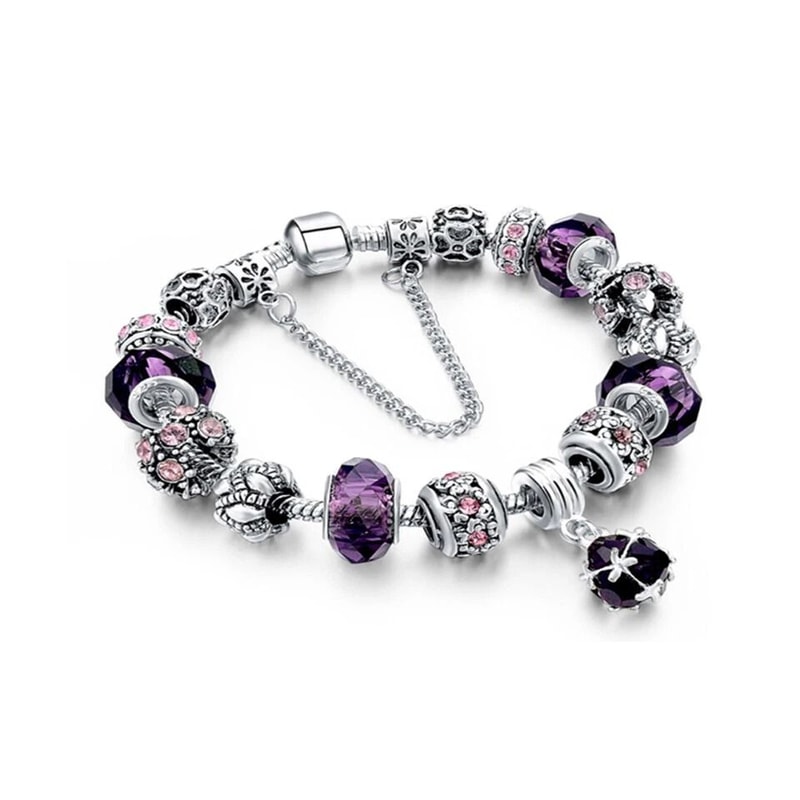 Purple Crystal CZ Charm Bracelet Swarovski Elements Gold Plated White Gold Elegant Heart Design For 0