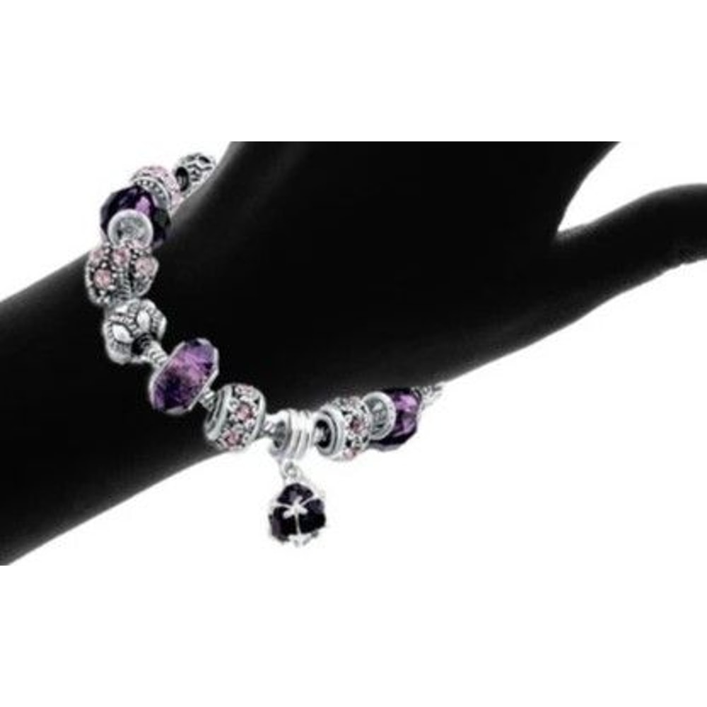 Purple Crystal CZ Charm Bracelet Swarovski Elements Gold Plated White Gold Elegant Heart Design For 3