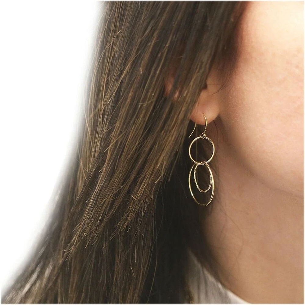 Sterling Silver Gold Drop Dangle Earrings Layer Round Hoop Hook Elegant Womens Jewelry 1