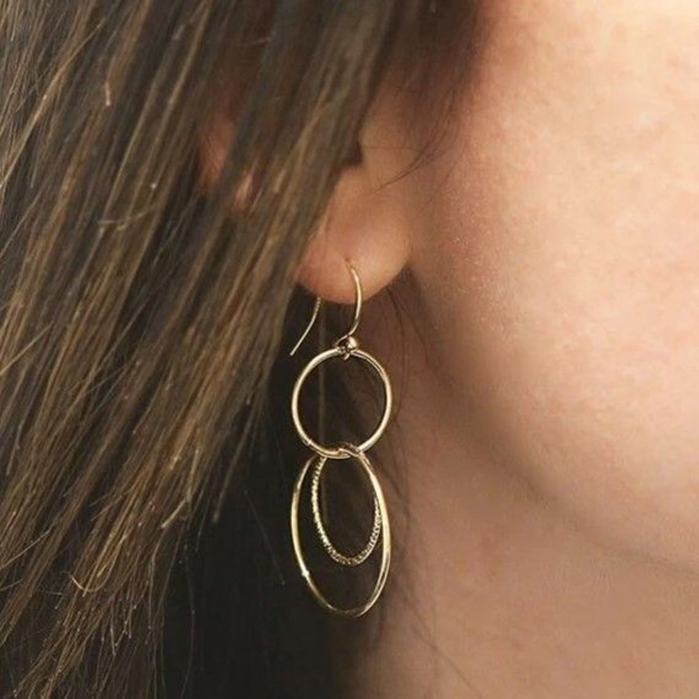 Sterling Silver Gold Drop Dangle Earrings Layer Round Hoop Hook Elegant Womens Jewelry 3