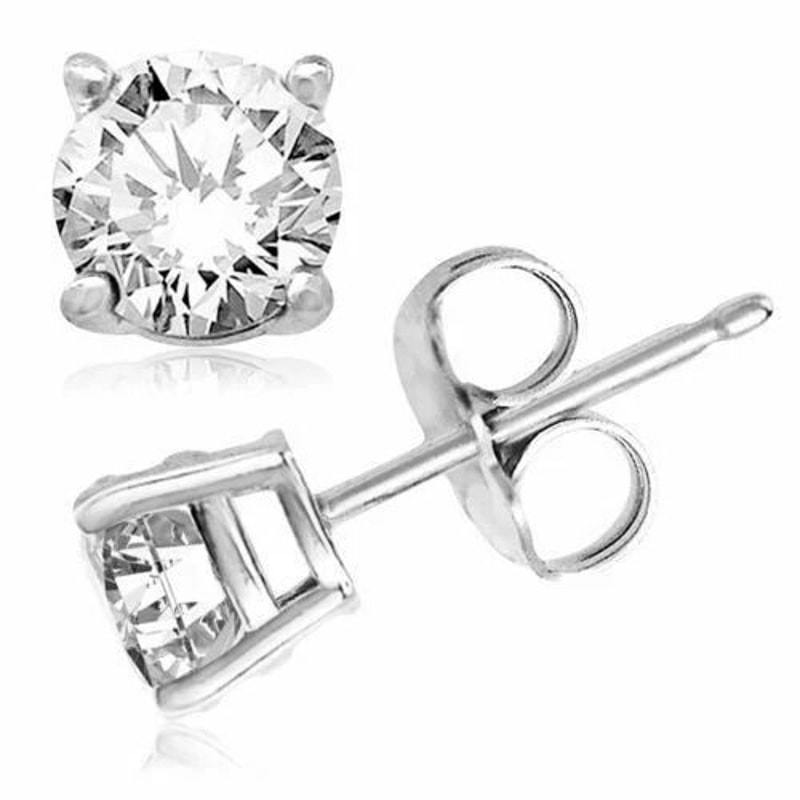 Sterling Silver Cubic Zirconia Stud Earrings Round Shaped CZ Earring Set Silver Round CZ 0