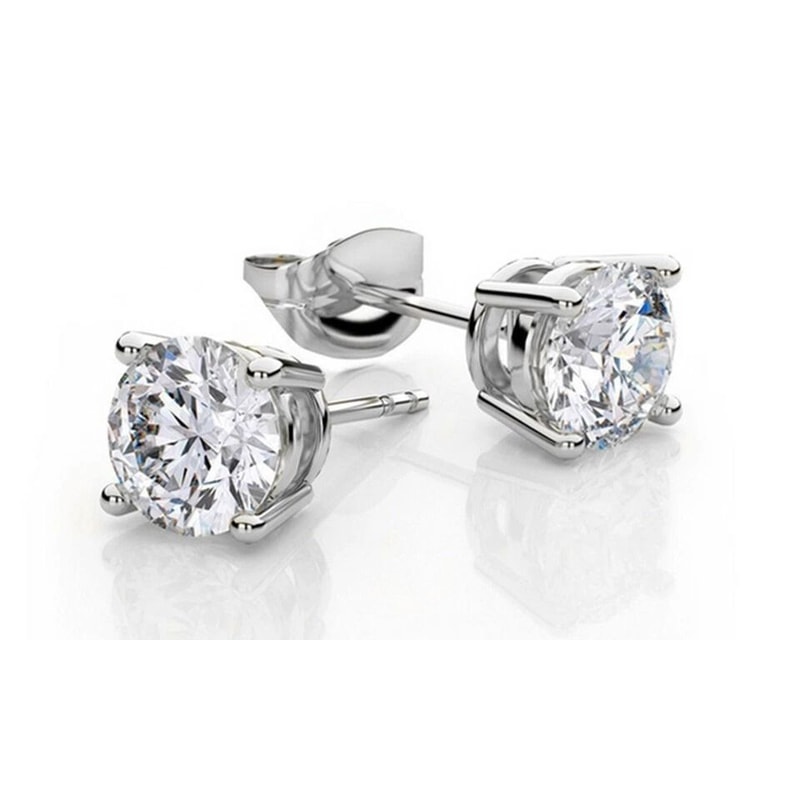 Sterling Silver Cubic Zirconia Stud Earrings Round Shaped CZ Earring Set Silver Round CZ 1