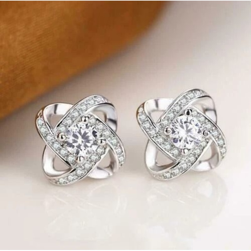 Love Forever Elegant Crystal Sterling Silver Women Jewelry Ear Stud Earrings 0