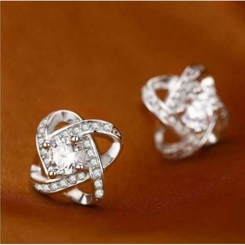 Love Forever Elegant Crystal Sterling Silver Women Jewelry Ear Stud Earrings 2