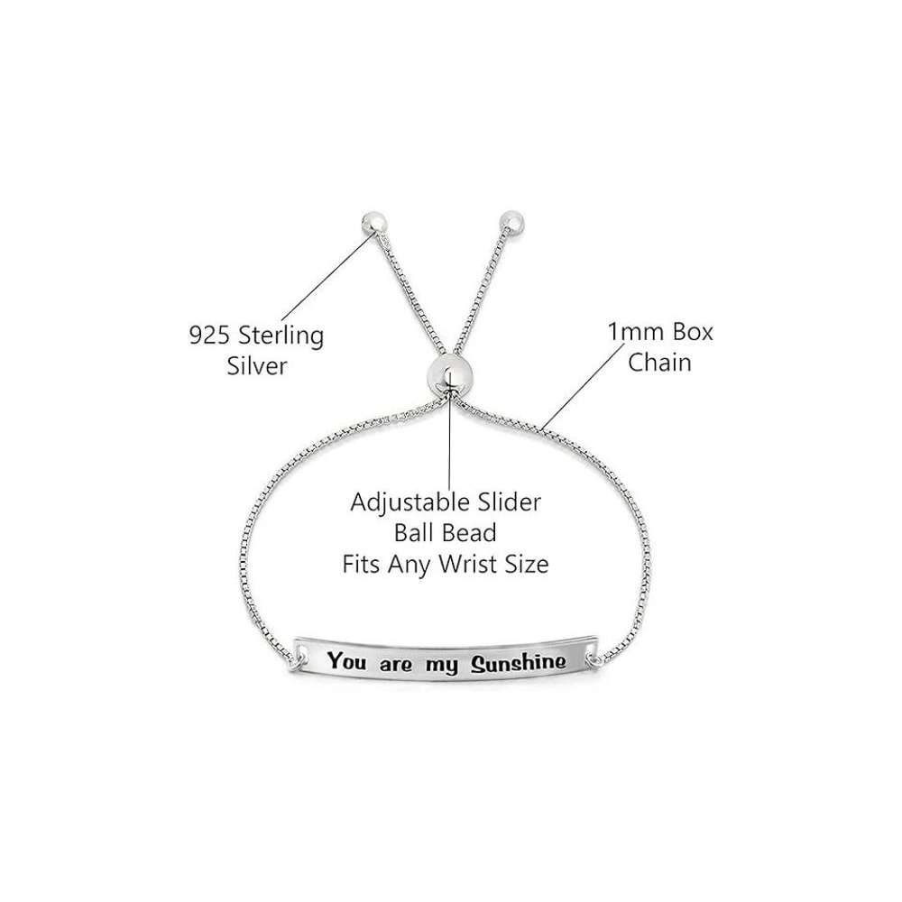 Adjustable Bolo Bracelet You Are My Sunshine Engraved Solid Sterling Silver Jewelry Gift 2