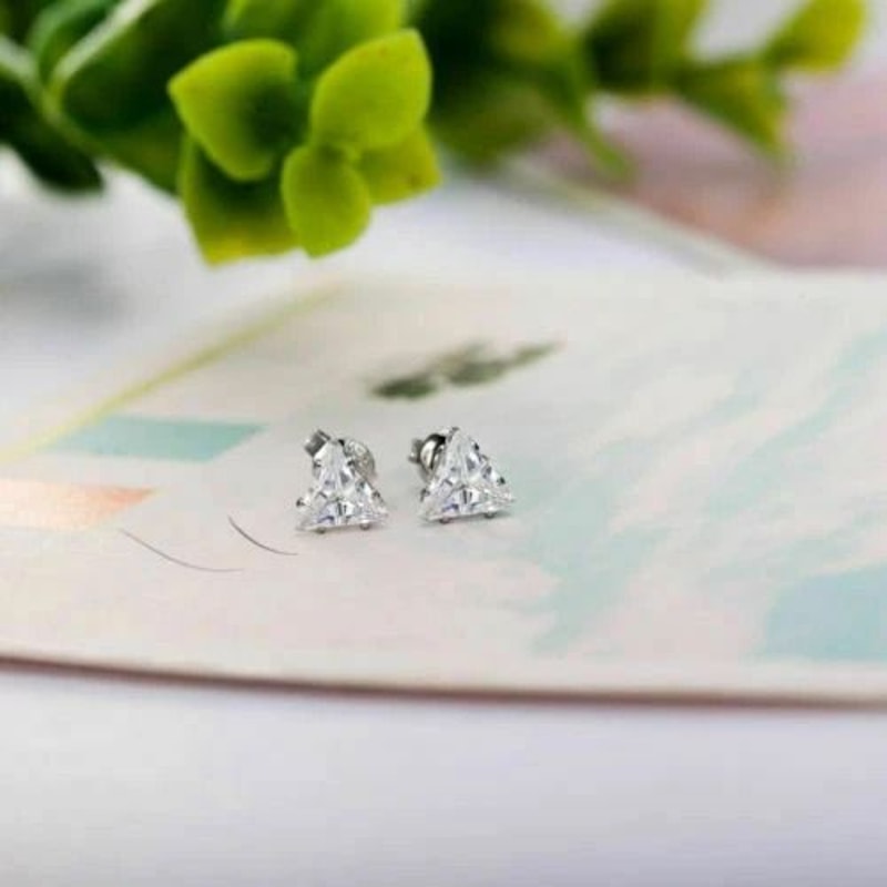 Sterling Silver Triangle Stud Earrings Mens Womens CZ Earrings 6mm Triangle Studs For Everyday Wear 2