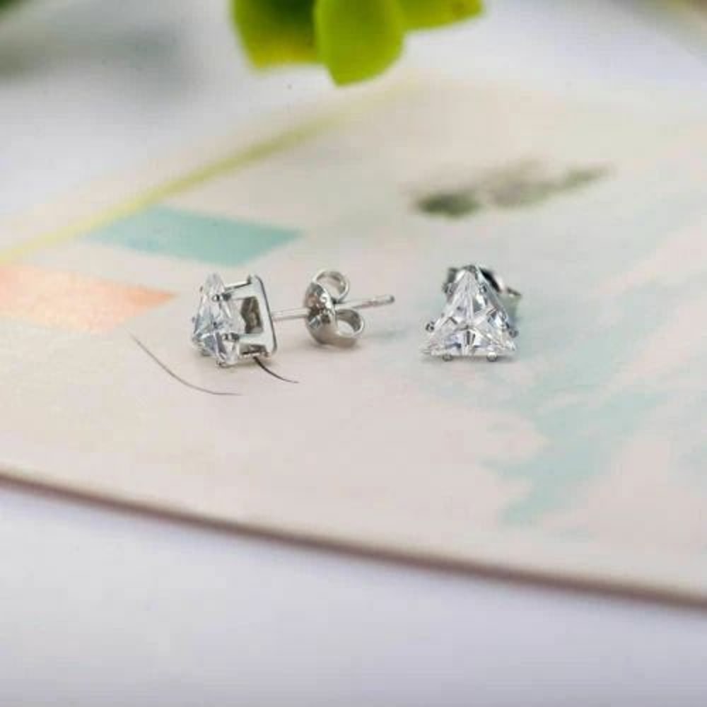 Sterling Silver Triangle Stud Earrings Mens Womens CZ Earrings 6mm Triangle Studs For Everyday Wear 3