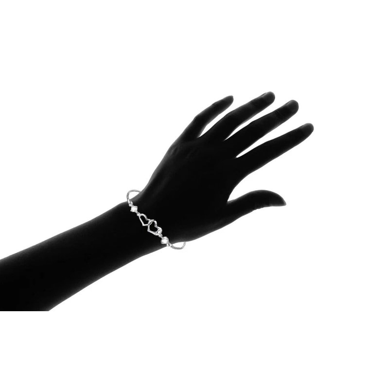 White Gold Plated Crystal Heart Tennis Bracelet Plated Brass Interlock Design 2