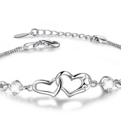 white gold plated crystal heart tennis bracelet plated brass, interlock design