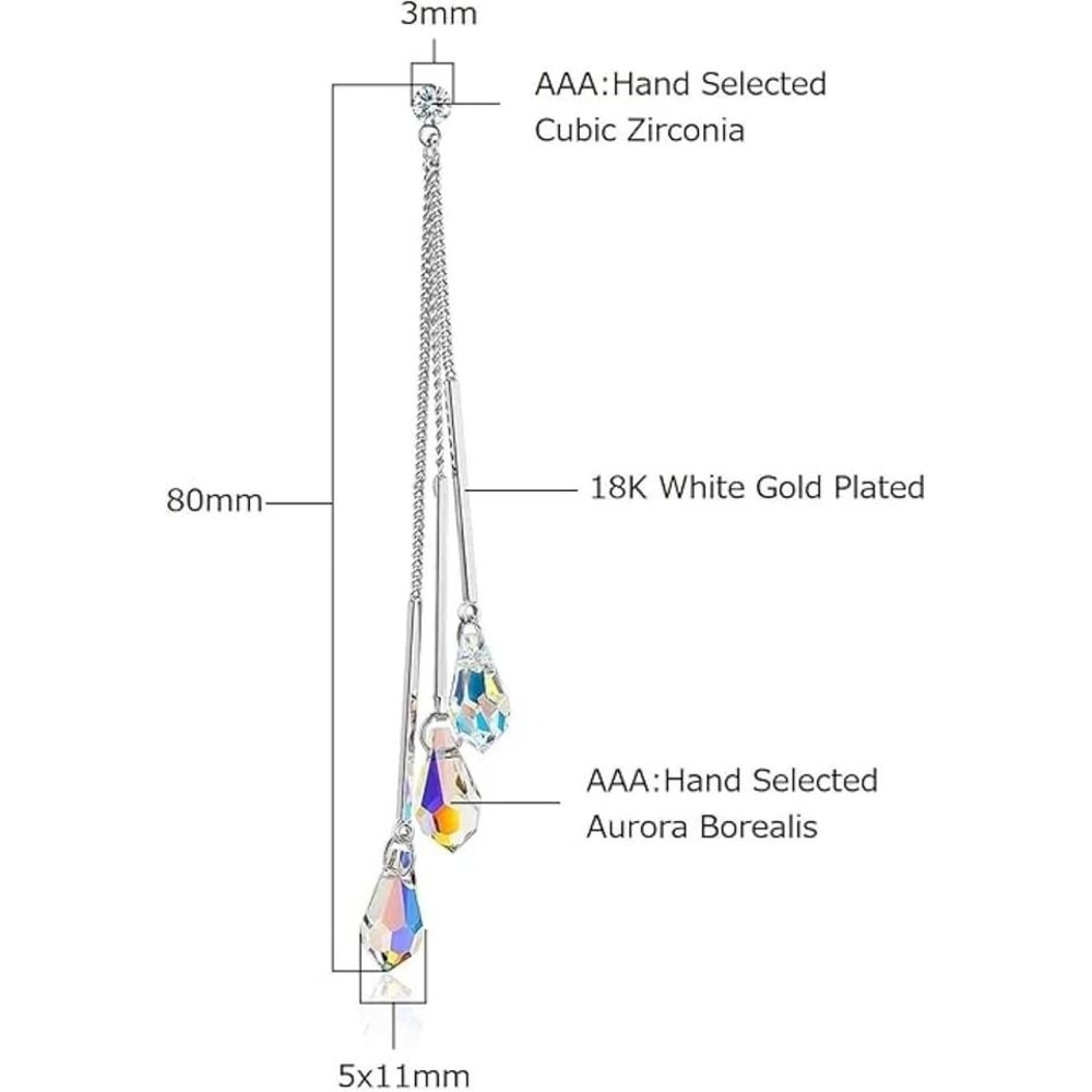 Elegant White Gold Plated Aurora Borealis Teardrop Cut Crystal Drop Earrings Lightweight And Hypoal 3