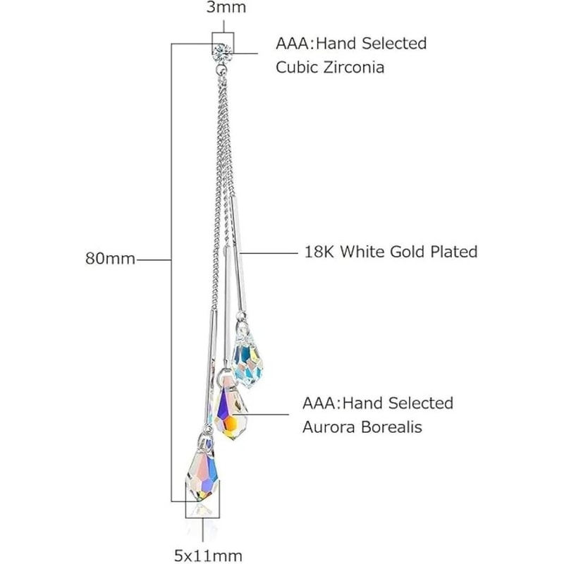 Elegant White Gold Plated Aurora Borealis Teardrop Cut Crystal Drop Earrings Lightweight And Hypoal 3