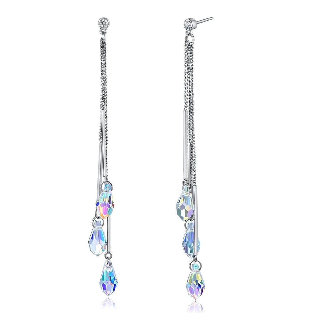 Elegant White Gold Plated Aurora Borealis Teardrop Cut Crystal Drop Earrings Lightweight And Hypoal 0